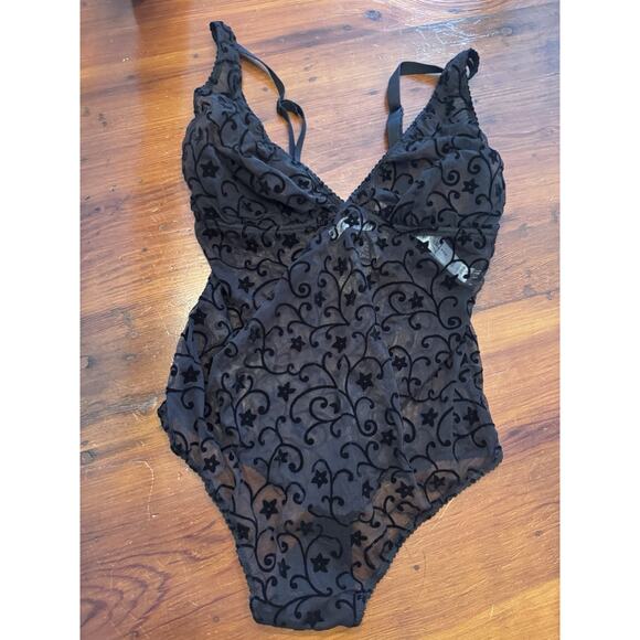 Cosabella Annabella Flock Plunge Teddy Thong Black Sz S NWT $118 - Picture 3 of 10